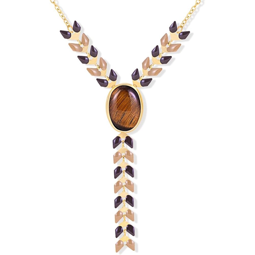 Wrangler Gold Western Y Necklace for Women Statement 14K Country Natural Stone C